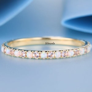 Opal Morganite Wedding Ring: Sterling Silver Anniversary Band