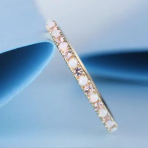 Opal Morganite Eternity Band: 14K Gold Wedding Ring