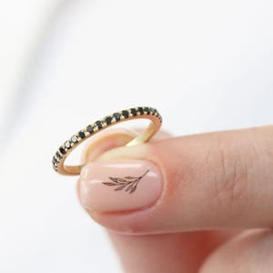 1.80mm Black Diamond Wedding Band| 14k/18k Solid Yellow Gold Round Black Diamond Stacking Ring | Diamond Half Eternity Band | Ring for Women