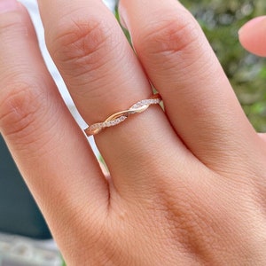 Twisted Moissanite Wedding band, White gold round cut Diamond Wedding band,Unique Stacking Matching band,Full Infinity band Anniversary ring
