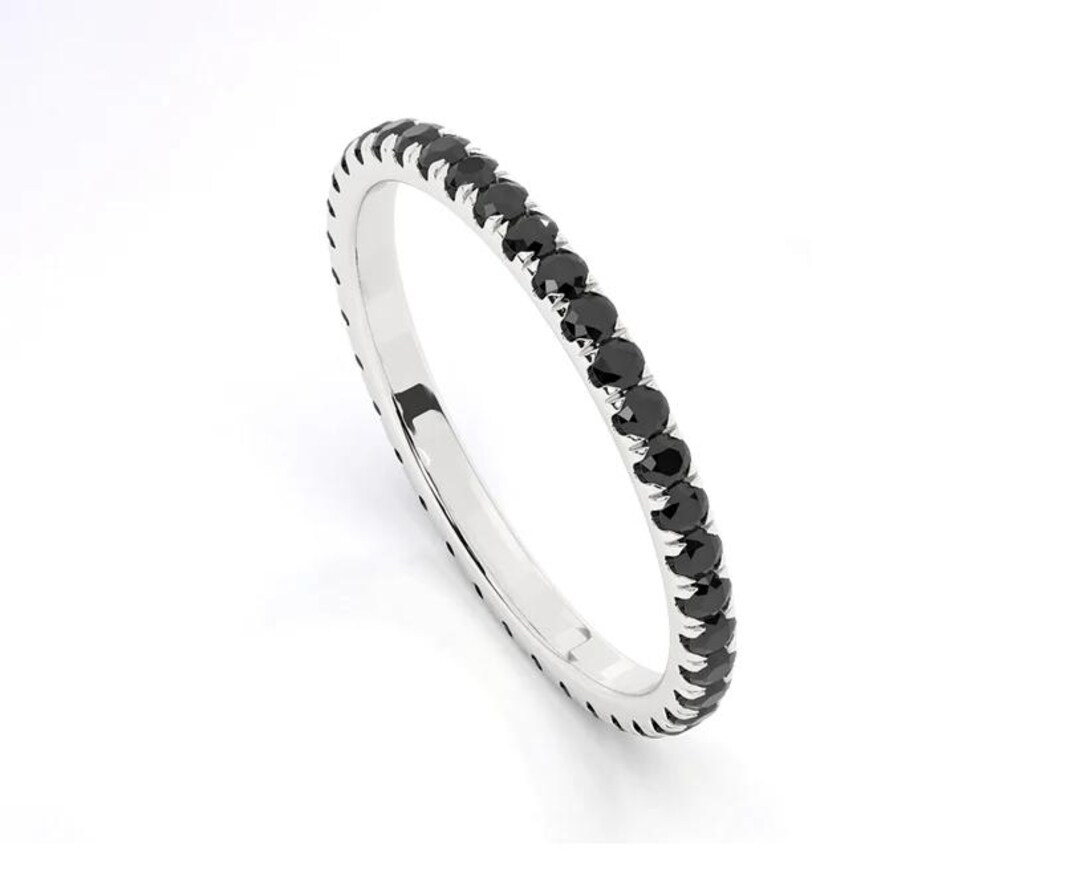 14k Gold Black Diamond Eternity Ring: Micro Pave Stacking Band - Etsy