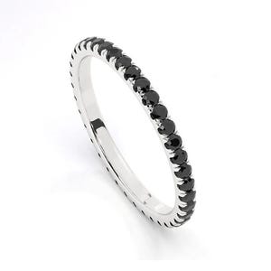 14k Black Diamond Eternity Band Ring, Gold Black Diamond Micro Pave Full Eternity Ring With 2 MM Diamonds, Diamond Minimalist Stacking Ring