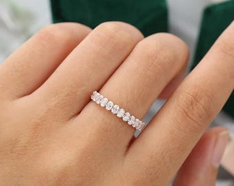 14K Oval Lab Grown Diamond Anniversary Band, Diamond Wedding Eternity Band, Half Eternity Band For Her Oval Matching Band For Birthday Gift