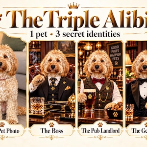 Custom Pet Portrait Bundle from Photo | 3 Funny Alter Ego Portraits | Personalised Digital Pet Art