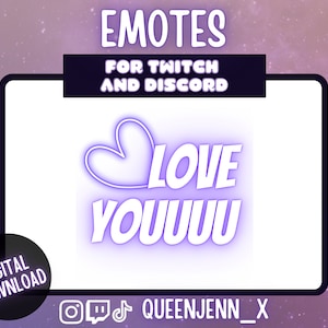 Love You Emote | Twitch Emote | Neon Emote | Chat Emotes | Purple Emotes