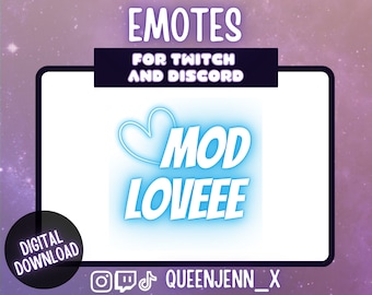 Blue Mod Love Twitch Emote: Neon Chat Emotes (Digital Download)
