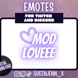 Mod Love Emote | Twitch Emote | Neon Emote | Chat Emotes | Purple Emotes