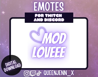 Purple Mod Love Twitch Emote: Neon Chat Emotes (Digital Download)