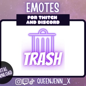 Trash Emote | Trash Can Emote | Twitch Emote | Neon Emote | Chat Emotes | Purple Emotes