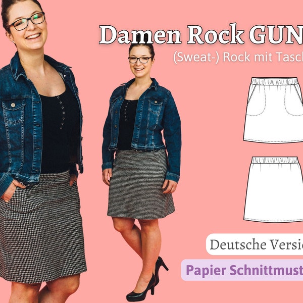 Schnittmuster Damen Rock Schnittmuster Rock A-Linie Rock Nähanleitung Sweatrock Schnittmuster Mini Rock mit Taschen Ebook GUNA | Gr. XS-XXL