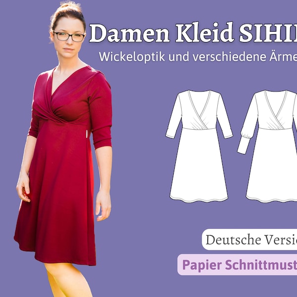 Schnittmuster Damen Kleid Schnittmuster Jerseykleid Schnittmuster Wickelkleid Nähen Wickelausschnitt Schnittmuster ALinie SIHIR | Gr. XS-XXL