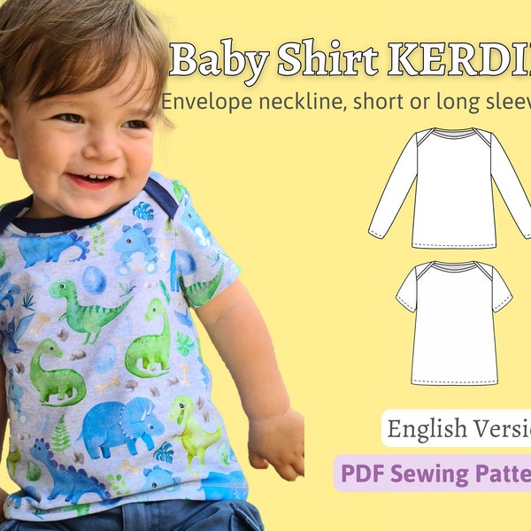 Sewing Pattern Baby Envelope Openings Shirt Sewing Pattern TShirt Overlapping Neckline Toddler Pattern Longsleeve KERDIL | Sizes Newborn -3Y