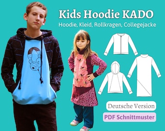 Schnittmuster Kinder Hoodie Nähen Kapuzenpulli Nähanleitung Sweater Rollkragen Schnittmuster Hoodiekleid College Jacke KADO | Gr. 92-164