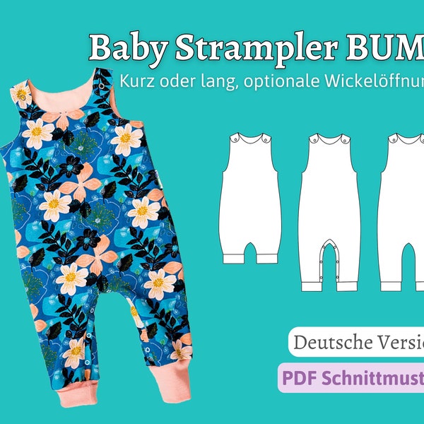 Einfaches Schnittmuster Baby Strampler Schnittmuster Baby Latzhose Schnittmuster für Baby Jumpsuit Schnittmuster für Anfänger BUMI |Gr.56-98