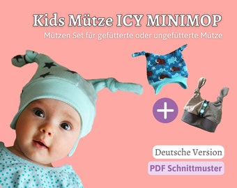Schnittmuster Baby Mütze Schnittmuster Mütze Nähen Anleitung Kinder Mütze Nähanleitung Gefütterte Knotenmütze Icy MiniMop | Gr. KU 37-56