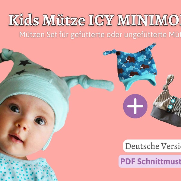 Schnittmuster Baby Mütze Schnittmuster Mütze Nähen Anleitung Kinder Mütze Nähanleitung Gefütterte Knotenmütze Icy MiniMop | Gr. KU 37-56