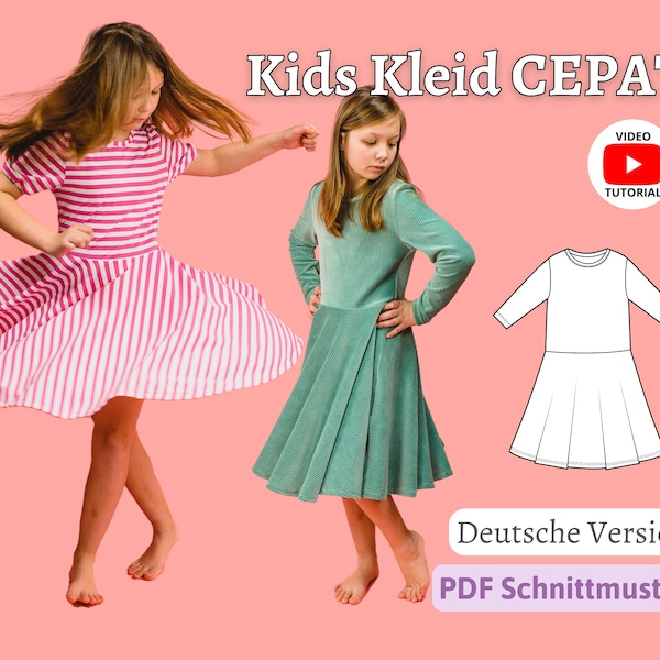 Schnittmuster Kinder Kleid Schnittmuster Drehkleid Blumenmädchen Kleid Einschulung Kleid Weihnachten Jerseykleid Ebook pdf CEPAT |Gr. 92-164