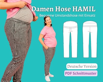 Schnittmuster Schwangerschaft Nähen Umstandskleidung Schnittmuster Schwangerschaftshose Nähen Umstandshose Nähanleitung pdf HAMIL |Gr.XS-XXL