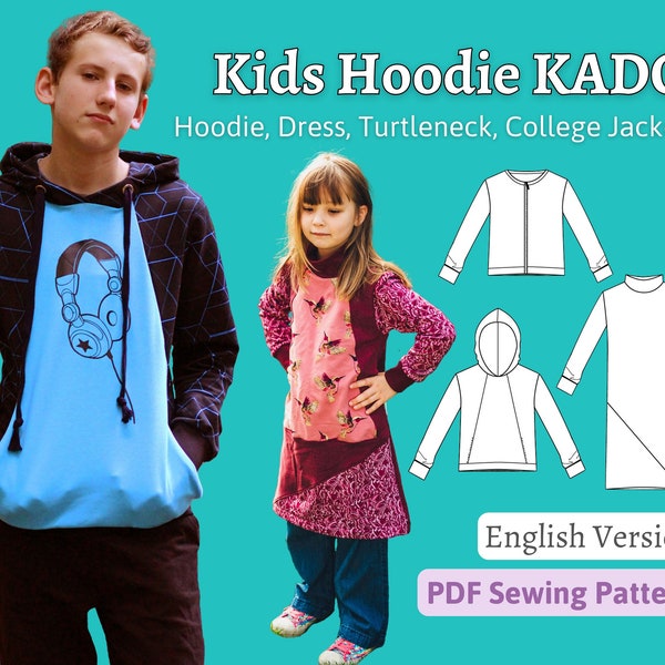 Pdf Sewing Pattern Hoodie for Kids Sewing Pattern Kids Hoodie Dress Sewing Pattern Sweater College Jacket Children Toddler KADO|Sizes 92-164