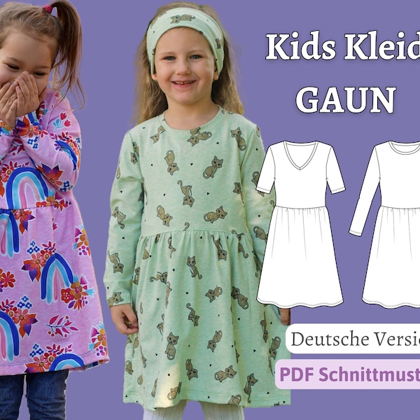 Einfaches Schnittmuster Mädchen Kleid Schnittmuster Kinder Kleid Schnittmuster für Anfänger Schnittmuster Jerseykleid GAUN | Gr. 98-164