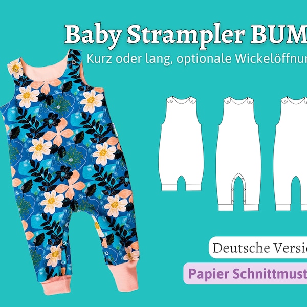 Einfaches Schnittmuster Baby Strampler Schnittmuster Baby Latzhose Schnittmuster für Baby Jumpsuit Schnittmuster für Anfänger BUMI |Gr.56-98