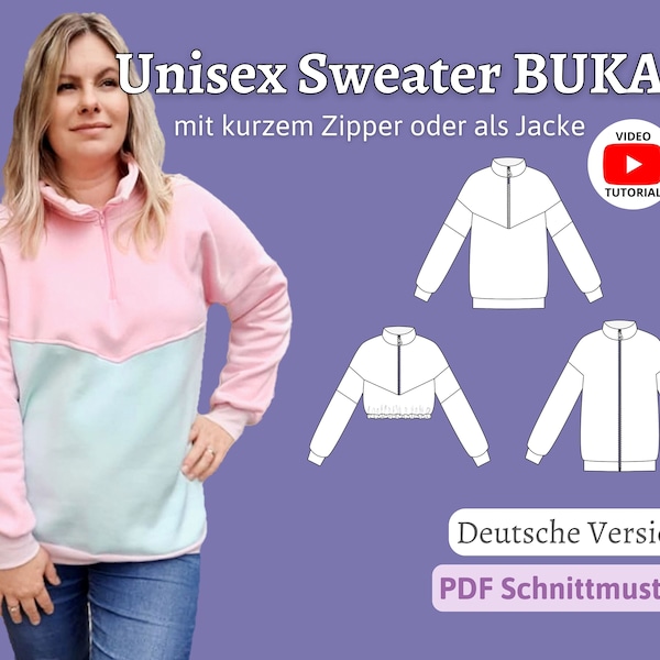 Sewing pattern ladies sweater Sewing pattern sweat jacket Sewing pattern Troyer Sewing pattern sweater with zipper men BUKA|Gr.XS-XXXL