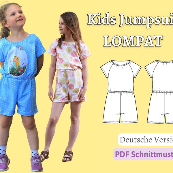 Sewing pattern kids jumpsuit sewing pattern short jumpsuit summer sewing jumpsuit jersey shorts closureless ebook LOMPAT | Size 98-164