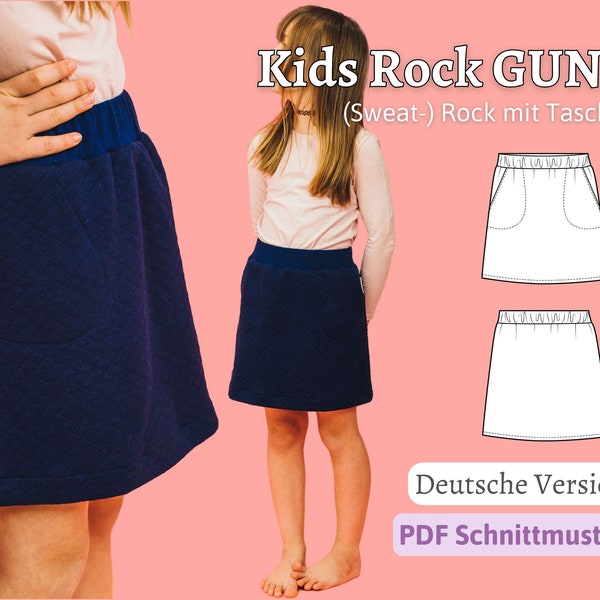 Schnittmuster Kinder Rock Schnittmuster Rock ALinie Sweatrock Nähanleitung Mini Rock mit Taschen Nähen Herbst Rock Nicki GUNA | Gr.98-164