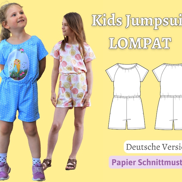 Schnittmuster Kinder Jumpsuit Schnittmuster Kurzer Overall Sommer Nähen Jumpsuit Jersey Shorts Verschlusslos ebook LOMPAT | Gr.98-164