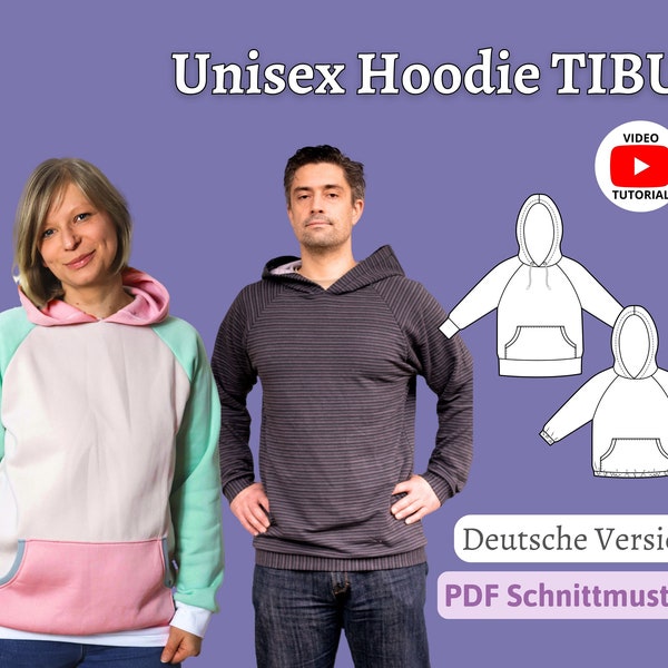 Schnittmuster Damen Hoodie Schnittmuster Kapuzenpullover Herren Schnittmuster Raglan Ärmel Raglan Pullover Nähanleitung TIBU | Gr. XS - XXXL