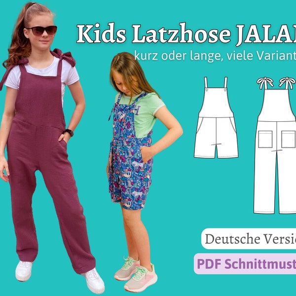 Schnittmuster Kinder Latzhose Nähen Latzshorts Jumpsuit Kurze Hose Nähanleitung Mädchen Musselin Sommer Leinen Hose JALAN | Gr. 92-164