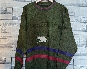 Vintage 90er Jahre NORTH ALASKA Strickpullover Pullover Größe: M / Authentischer Retro-Multicolor-Pullover Herren / Vintage Clothing Herren