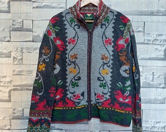 Vintage 90s h+moser Pullover Sweater Size: 2X/ Retro flower Multicolor Lady Sweater/ Vintage Clothing women