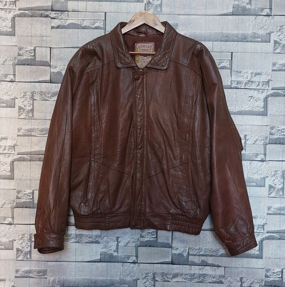 VTG 90s Reward Bomber Leather jacket Size: L/ Ant… - image 2