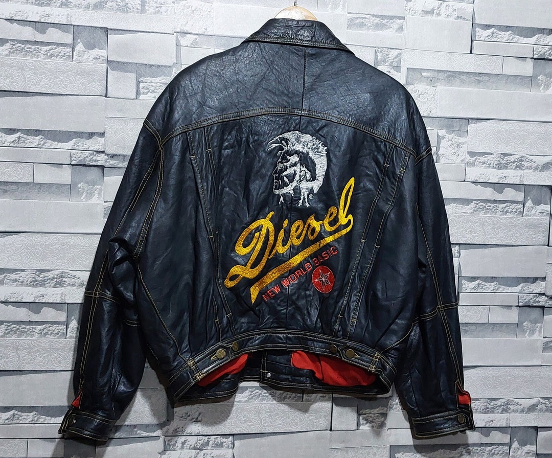 VTG 80s Diesel Leather Bomber Jacket Size: S/ Antique Bomber Big Logo ...