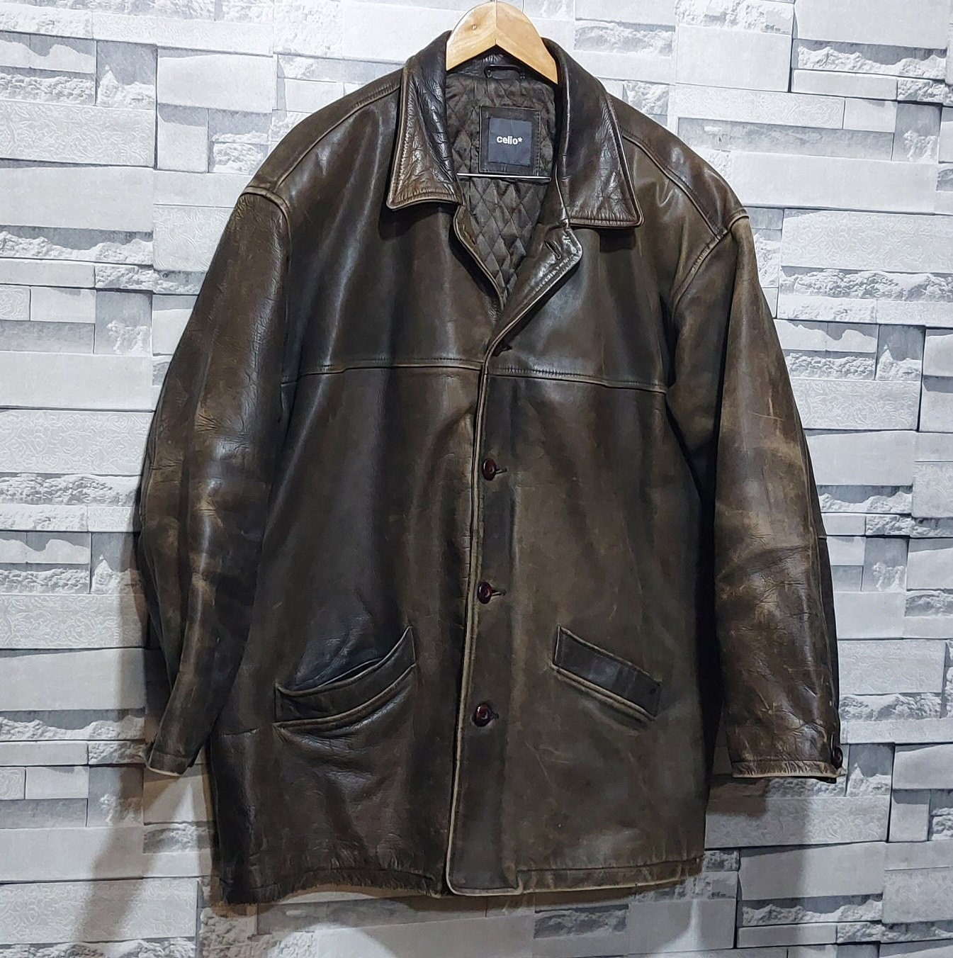 Vintage 90s Celio Leather Coat Size XL Antique Celio Leather