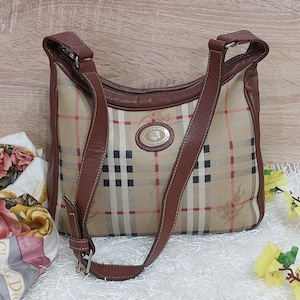 Authentische Burberry Ledertasche - Vintage Burberry Handtasche / Antike Vorderseite Burberry Logo Schultertasche / Luxus Burberry Tasche Geschenk für Sie