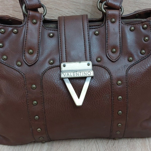 VTG Mario Valentino Bag - 90's Luxury Brown Hand Purse/ Antique Front Mario Valentino Logo/ Retro Mario Valentino bag/ Gift for her