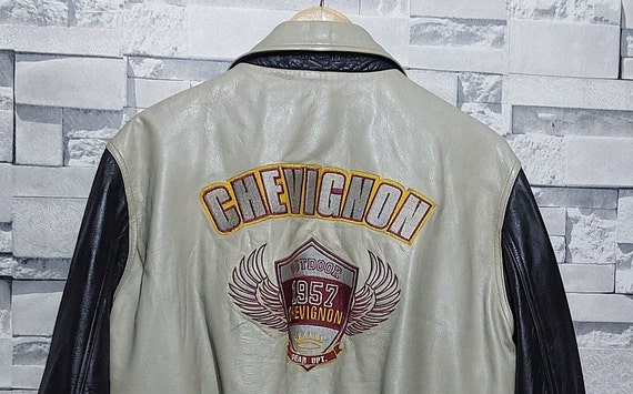 VTG 90s Chevignon Leather Bomber jacket Size: XL/… - image 1