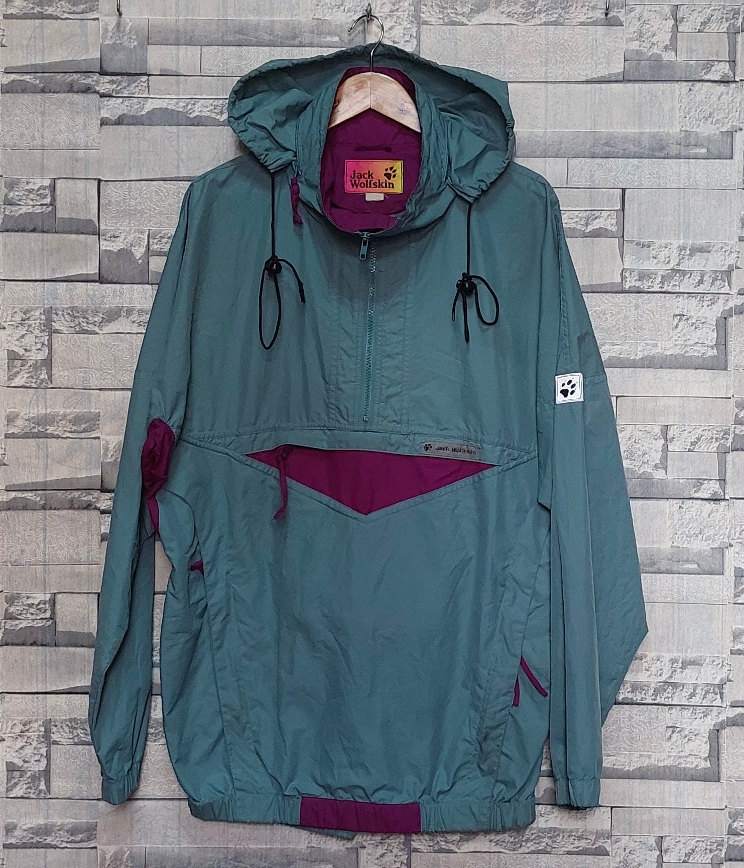 Vintage 90s Jack Wolfskin Jacket Size L Antique Jack Wolfskin hoodie jacket Retro Jack Wolfskin Ski jacket Vintage Clothing men