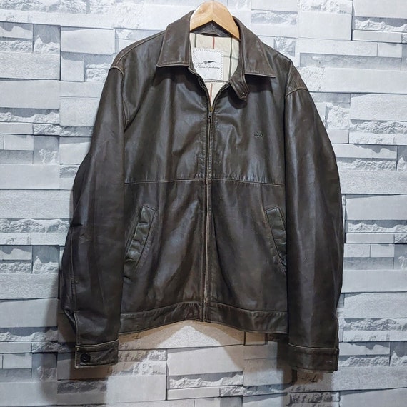 Antique Thomas Burberry Leather Jacket Size: XL/ Vintage Retro 