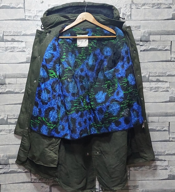 Kenzo x H&M Frill Wide Patterned Folk Dress Blue Green Size