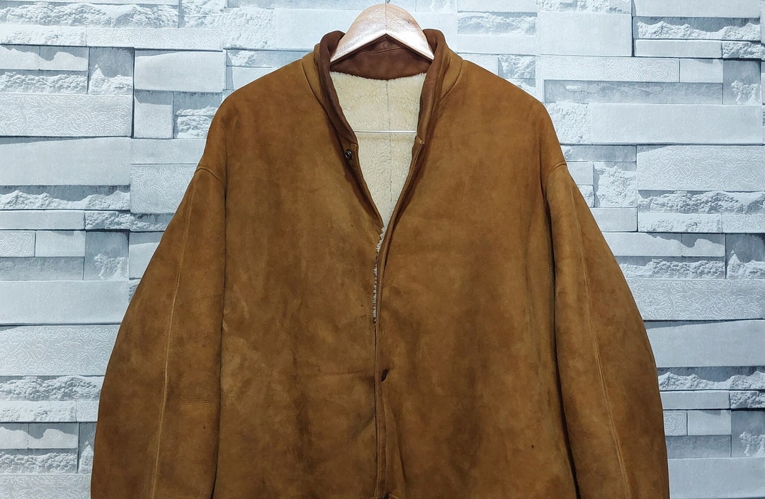 Vintage 90s LOEWE Leather Sherpa Jacket Size: 48/ XL/ Antique Leather LOEWE  Coat/ Retro Authentic Loewe Leather Jacket/ Vintage Clothing Men - Etsy