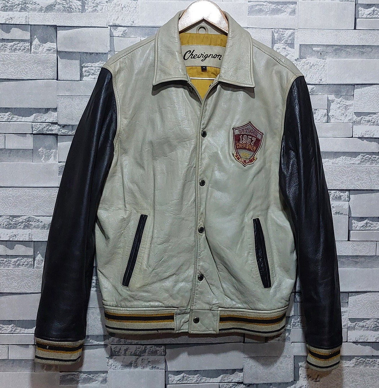 80s 90s CHEVIGNON Leather Varsity Jacket