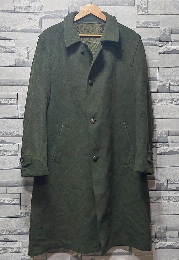 Antique HIMALAYA Steinbock Loden Leather Wool Trench Coat