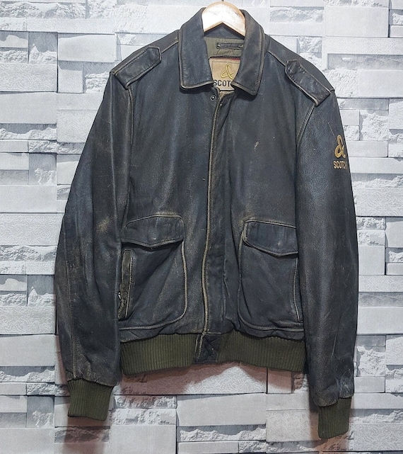 Vintage 90s Scotch Soda Leather Flight Jacket Size L Antique Scotch and Soda Flaying Air Jacket Retro Scotch Air Force Outwear Jacket Etsy