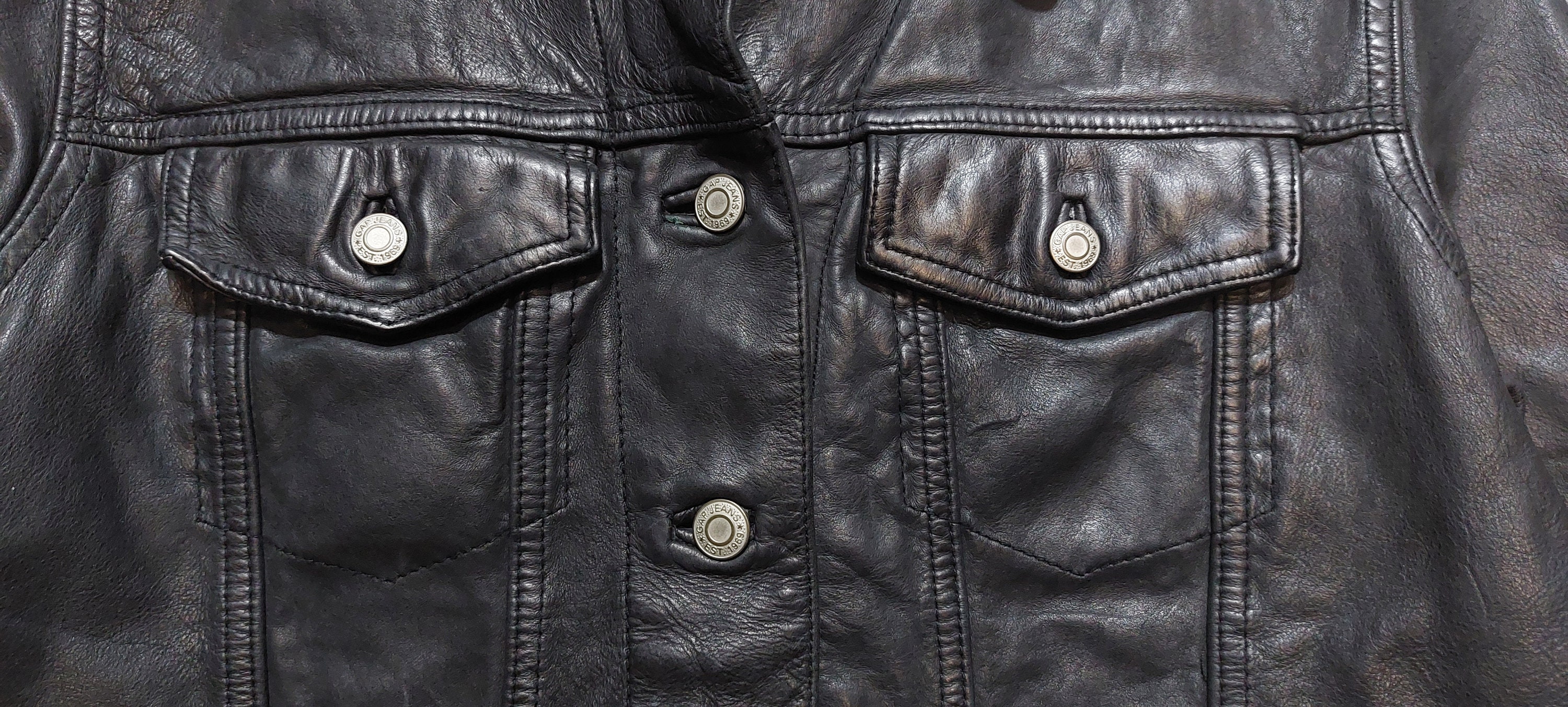 Vintage 90s Leather GAP Jacket Size: M/ Antique Motorcycle GAP 
