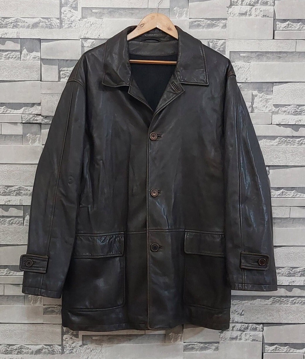 Ermenegildo Zegna Leather Jacket Coat Size: Xl/vintage 90s - Etsy UK