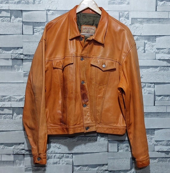 VTG 90s Chevignon Leather Silk Bomber jacket Size… - image 1