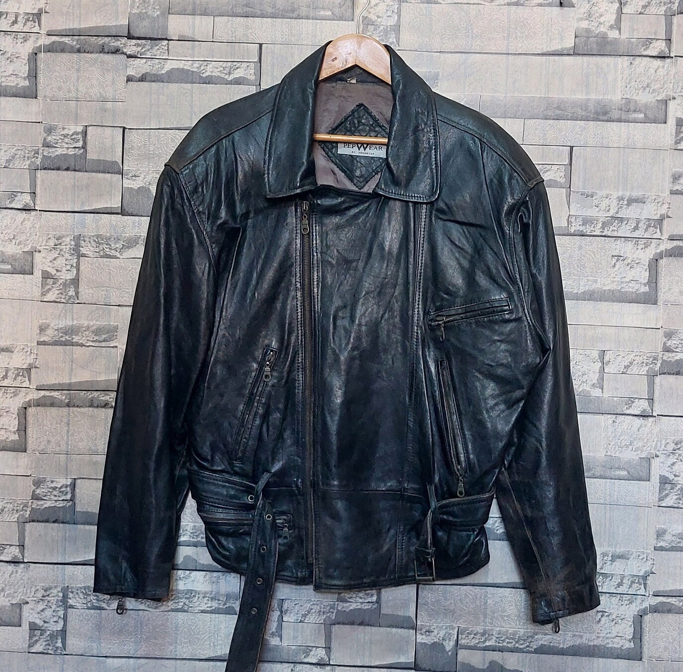 Embossed Leather Moto Jacket - Barcelino